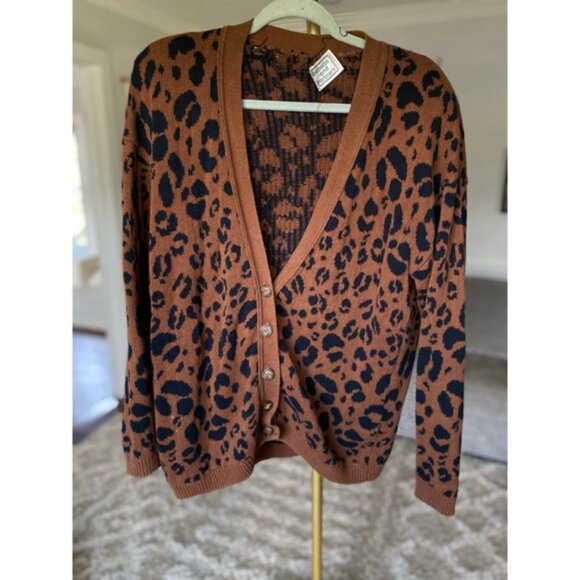 Vintage Babette And Partners Cardigan Leopard Print Autumn Winter Parisian - Picture 2 of 6